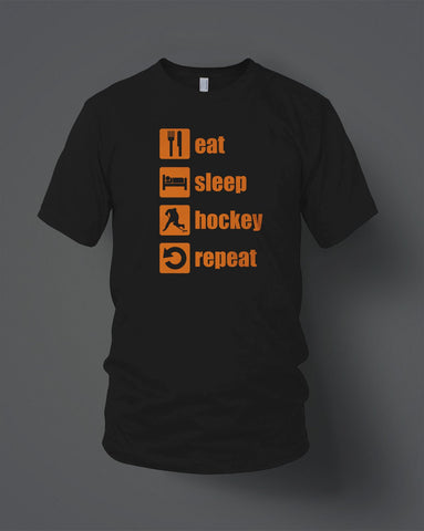 Eat Sleep Hockey Repeat Black with Orange